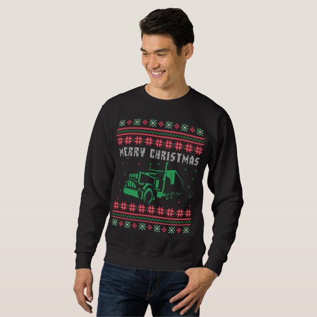 Semi Truck Ugly Christmas Sweater Sweatshirt (Vorne ganz)