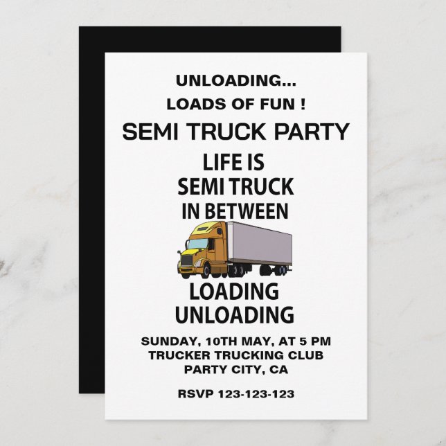 Semi Trucker Trucker Driver Party Einladung (Vorne/Hinten)