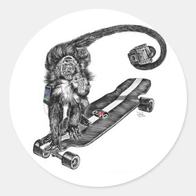 Semian Skateboard Selfie Runder Aufkleber (Vorderseite)