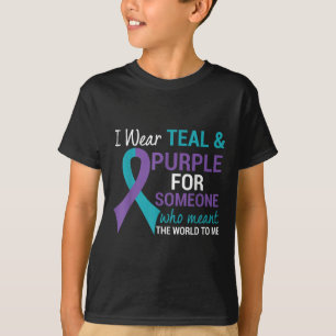 Semicolon Aquamarin & Lila Ribbon Suicide Awar T-Shirt