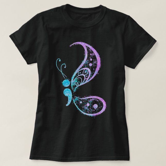 Semicolon Butterfly Psychische Gesundheit Suicide  T-Shirt (Design vorne)