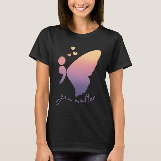 Semicolon Butterfly Psychische Gesundheit Suizid P T-Shirt (Vorderseite)