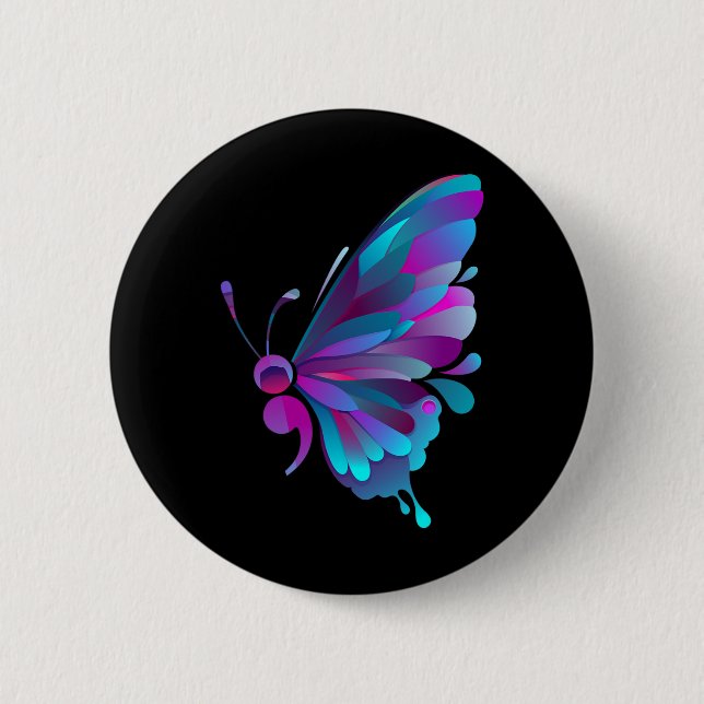 Semicolon Butterfly Semi-colon Tattoo Mental Healt Button (Vorderseite)
