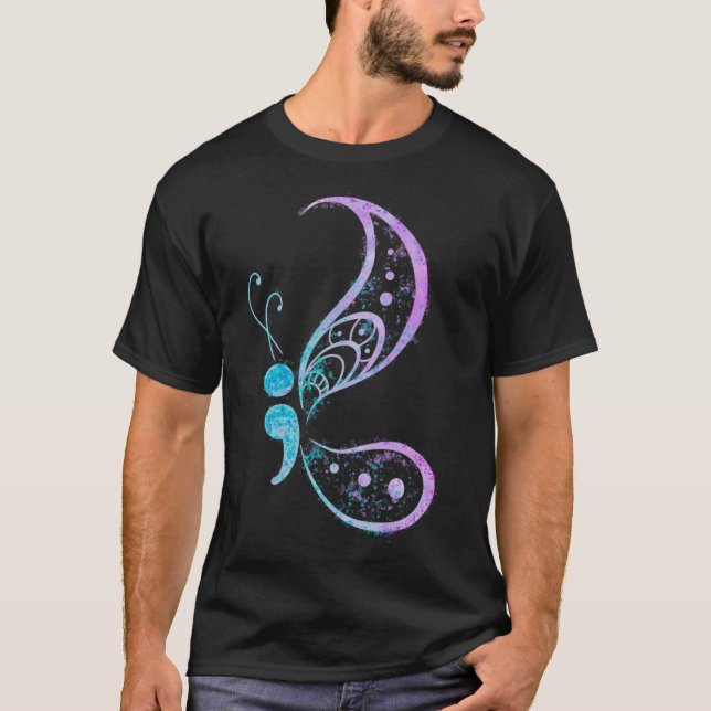 Semicolon Butterfly Semi-colon Tattoo Mental Healt T-Shirt (Vorderseite)