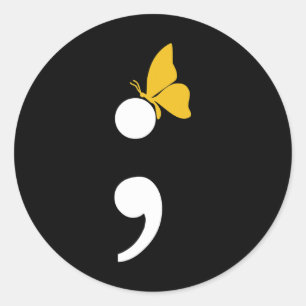 Semicolon Butterfly Suizid Depression Prevention Runder Aufkleber