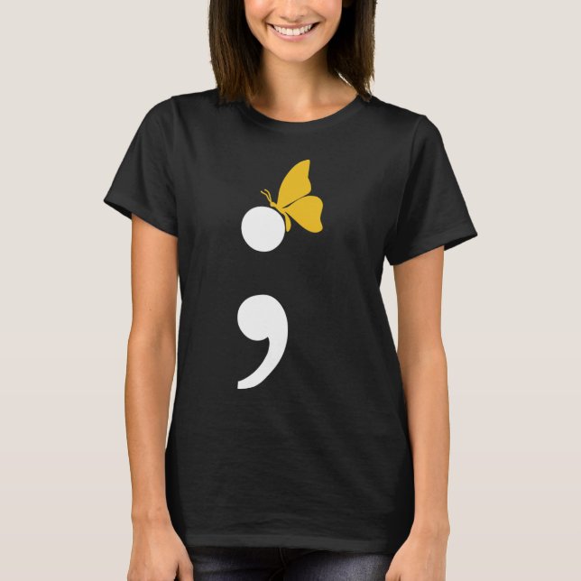 Semicolon Butterfly Suizid Depression Prevention T-Shirt (Vorderseite)