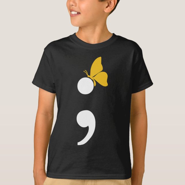 Semicolon Butterfly Suizid Depression Prevention T-Shirt (Vorderseite)