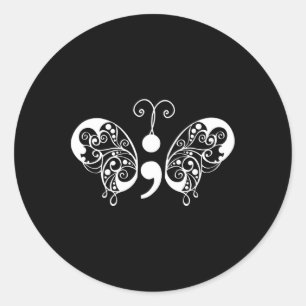 Semicolon Butterfly Suizidprävention Bewusstsein Runder Aufkleber