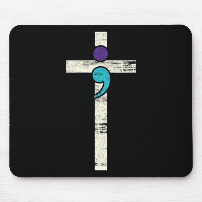 Semicolon Cross Mental Health Awareness Costume Wa Mousepad (Vorne)