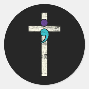 Semicolon Cross Mental Health Awareness Costume Wa Runder Aufkleber