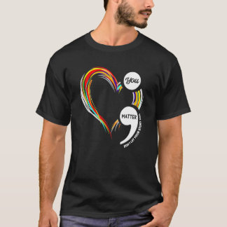 Semicolon Heart Cute End The Stigma Mental Health T-Shirt