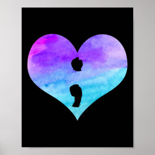 Semicolon Heart Suicide Awareness Mental Health Wi Poster