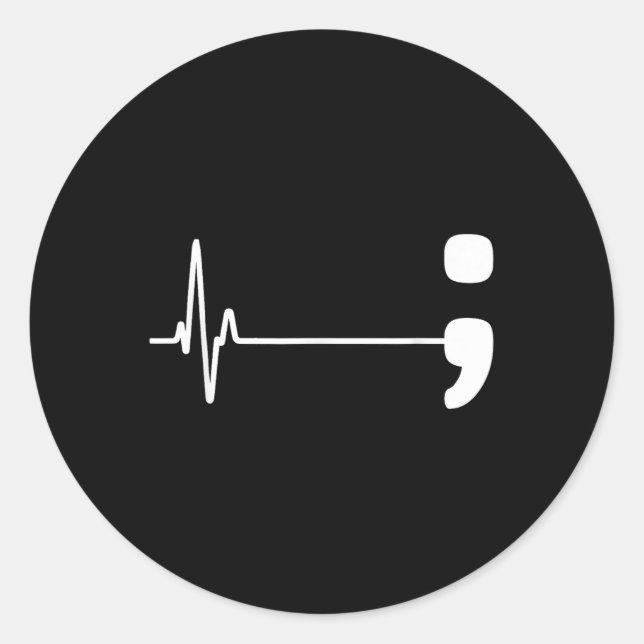 Semicolon Heartbeat Flatline Suicide Prevention Aw Runder Aufkleber (Vorderseite)