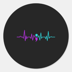 Semicolon Heartbeat Suizidprävention Bewusstsein Runder Aufkleber