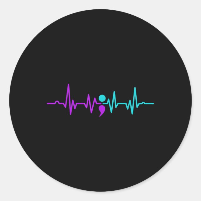 Semicolon Heartbeat Suizidprävention Bewusstsein Runder Aufkleber (Vorderseite)