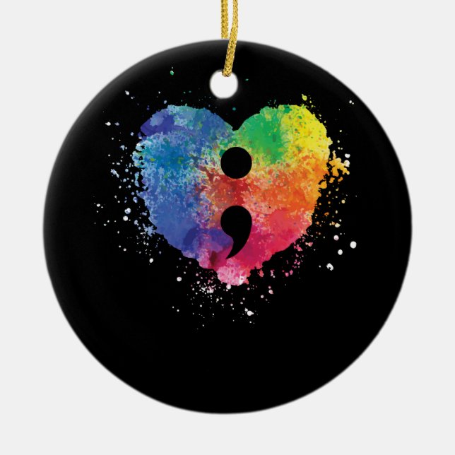 Semicolon Project Mental Health Awareness Keramik Ornament (Vorne)