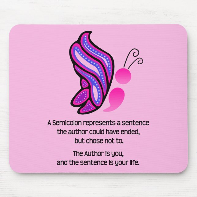 Semicolon Suicide/Depression Awareness Butterfly Mousepad (Vorne)