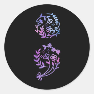 Semicolon Suicide Prevention Awareness Blume Aquam Runder Aufkleber
