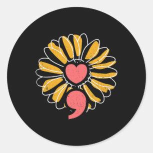 Semicolon Sunflower Mental Health Kraft so hoch Runder Aufkleber