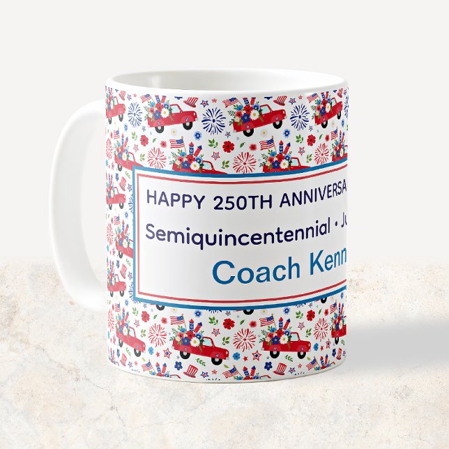 Semiquincentennial Red Trucks Whimsical Patriotic Kaffeetasse (Von Creator hochgeladen)