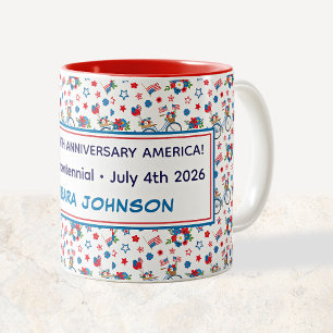 Semiquinquennales Fahrräder Blumen Flaggen Luftbal Zweifarbige Tasse