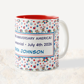 Semiquinquennales Fahrräder Blumen Flaggen Luftbal Zweifarbige Tasse