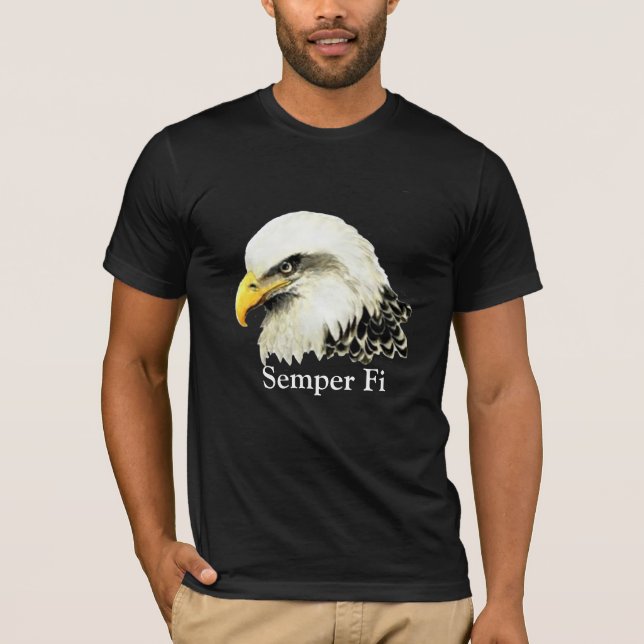 Semper Fi Bald Eagle Marines Zitat T-Shirt (Vorderseite)