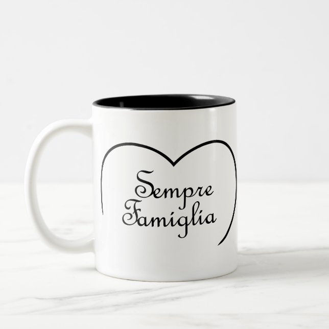 Sempre Famiglia Italienisches "Always Family" Herz Zweifarbige Tasse (Links)