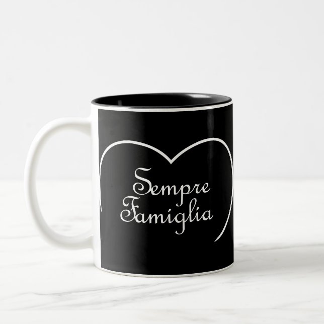 Sempre Famiglia Italienisches "Always Family" Herz Zweifarbige Tasse (Links)