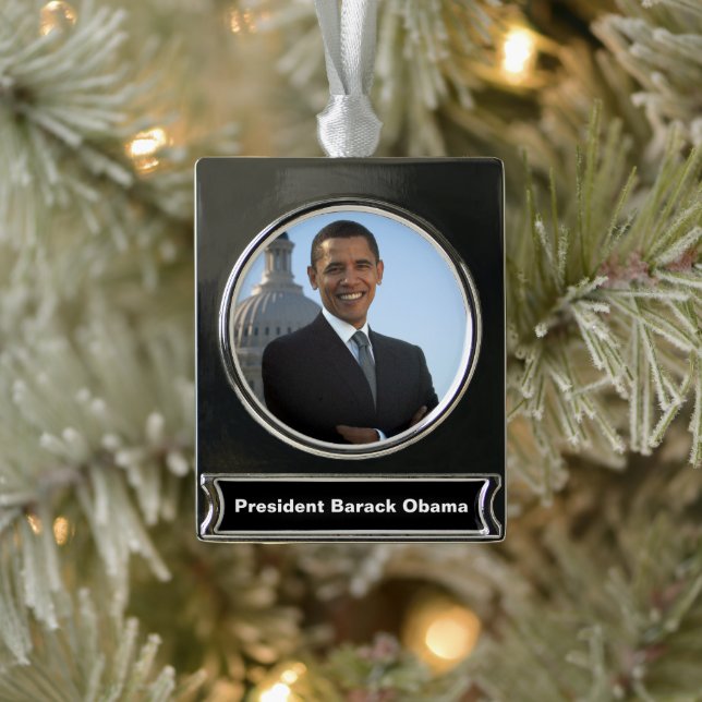 Senator Portrait, amerikanischer Präsident Barack  Banner-Ornament Silber (Baum)