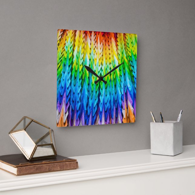 Senbazuru oder eintausend Origami-Krane Quadratische Wanduhr (Büro)