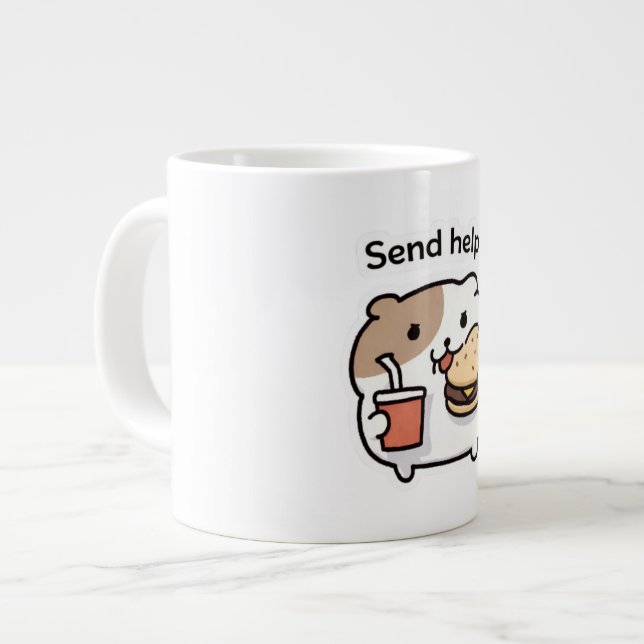 Send Help Funny Coffee Mug – Relatable Stress Meme Jumbo-Tasse (Vorderseite Links)