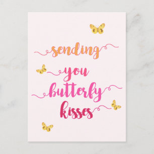Senden Sie Butterfly Kisses Niedlich Pink Postcard Postkarte