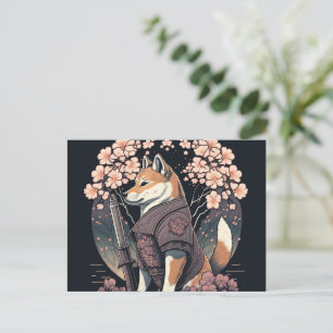 Senden Sie ein Lächeln mit Shiba Dog Samurai Postk Postkarte