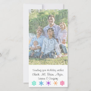 Senden Sie Ihre Urlaubskarte wünscht Familienfoto- Feiertagskarte