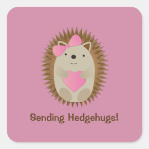 Senden von Hedgehugs Niedlich Cartoon Girl Igel Quadratischer Aufkleber