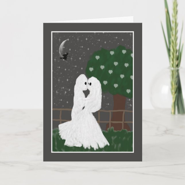 Senden von Liebe auf Halloween Card Ghosts Kissing Karte (Vorderseite)