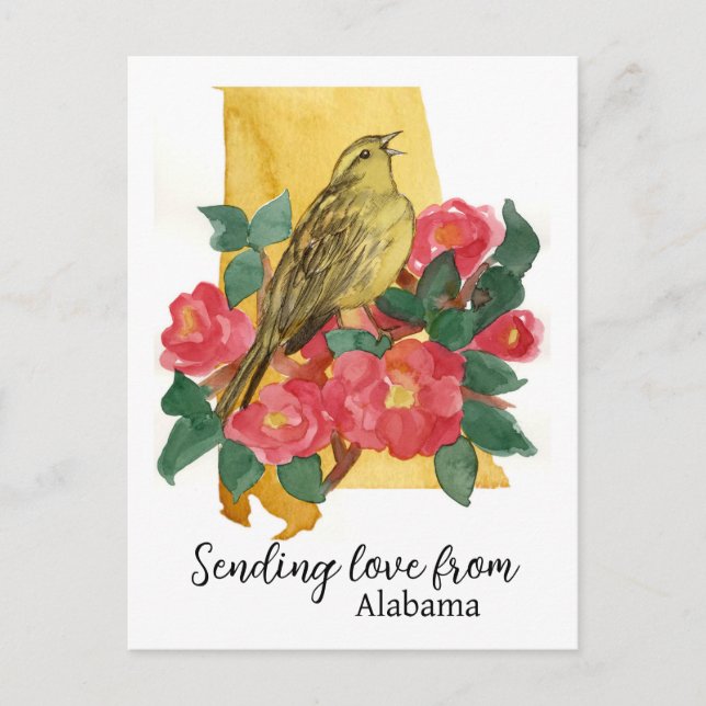 Senden von Liebe aus Alabama Yellowhammer Camellia Postkarte (Vorderseite)