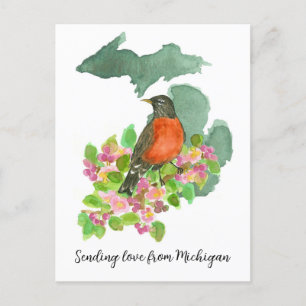 Senden von Liebe Michigan American Robin Blume Postkarte