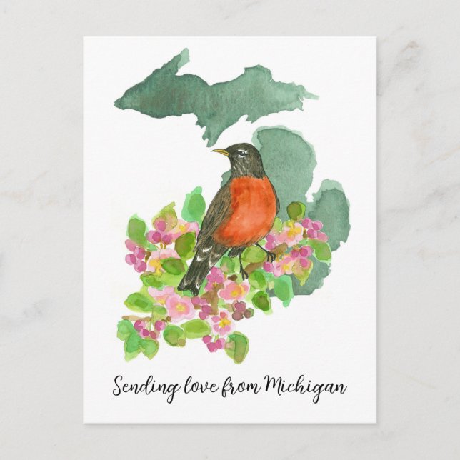 Senden von Liebe Michigan American Robin Blume Postkarte (Vorderseite)