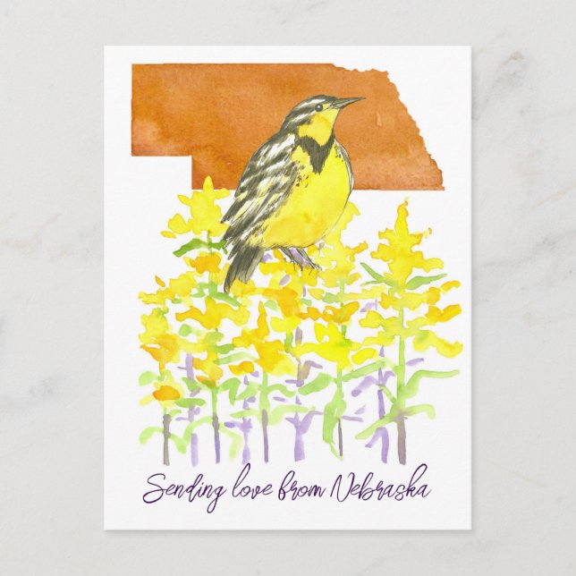 Senden von Liebe Nebraska Meadowlark Goldenrod Blu Postkarte (Vorderseite)