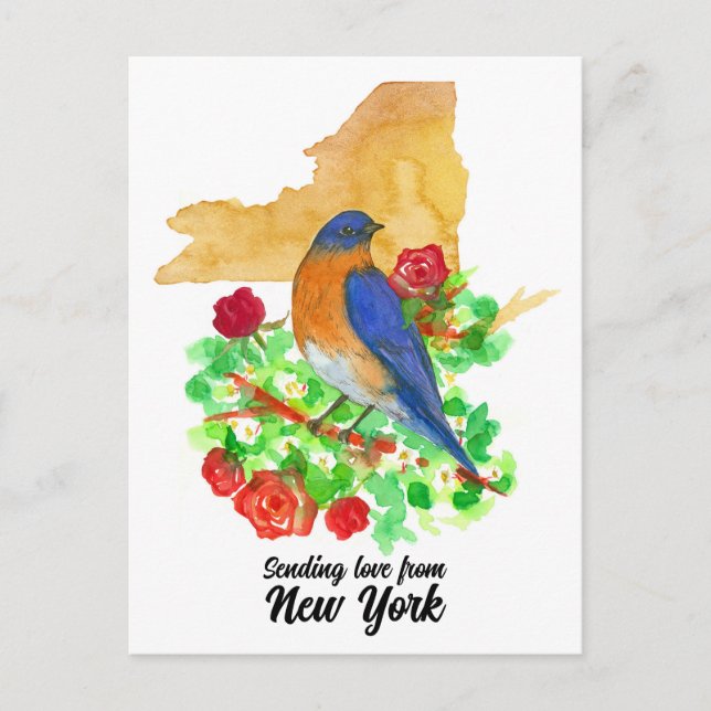 Senden von Liebe New York Bluebird-Rote Rosen Postkarte (Vorderseite)