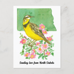 Senden von Liebe North Dakota Meadowlark Rose Postkarte