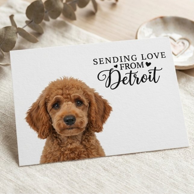 Sending Love From Detroit Postcard Postkarte (Make Your Dog a Detroit Icon.)