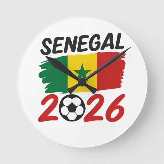 Senegal 2026 Soccer Fan Design with Star Football Runde Wanduhr (Vorderseite)