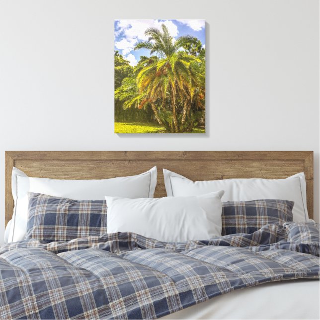 Senegal Date Palm Stretched Canvas Print Leinwanddruck (Insitu (Schlafzimmer))