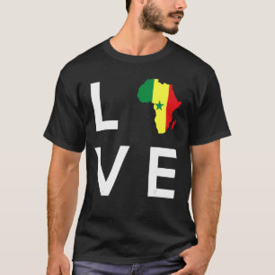 Senegal Flag Liebe Afrika Kontinentale Silhouette  T-Shirt