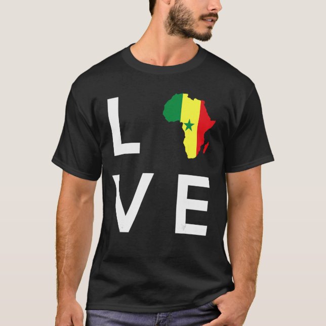 Senegal Flag Liebe Afrika Kontinentale Silhouette  T-Shirt (Vorderseite)