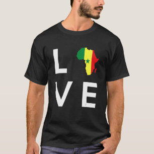 Senegal Flag Liebe Afrika Kontinentale Silhouette T-Shirt