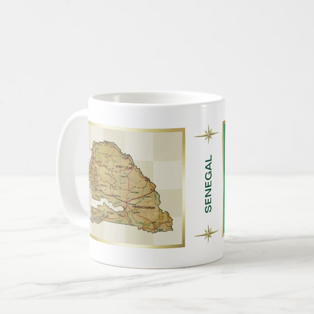 Senegal-Flagge + Karten-Tasse Kaffeetasse (Vorderseite Links)